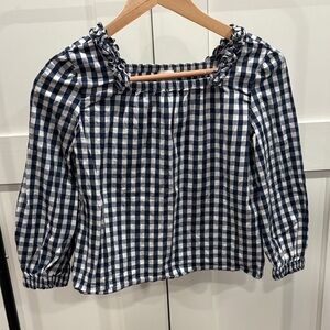 Crewcuts Navy and White Gingham Smocked Top